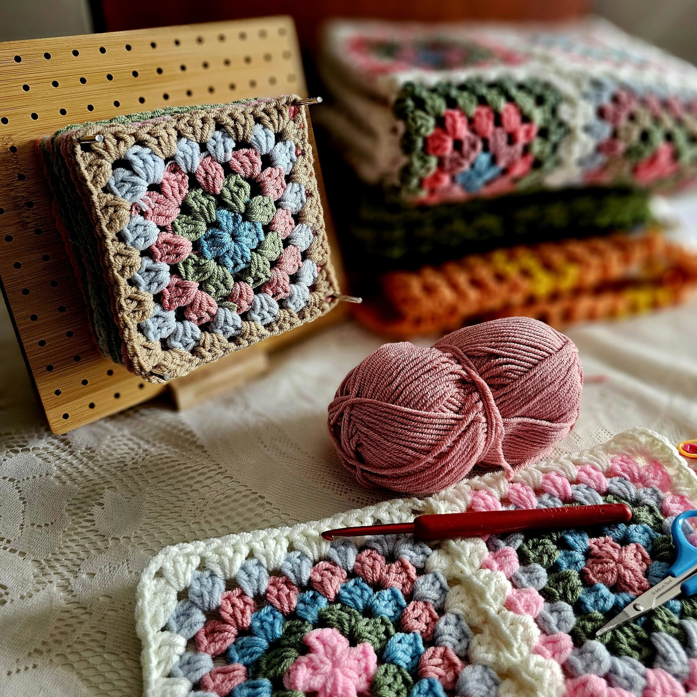 image of blocking crocheted granny squares