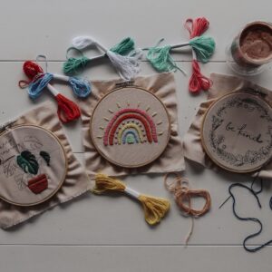 three embroidery projects and thread