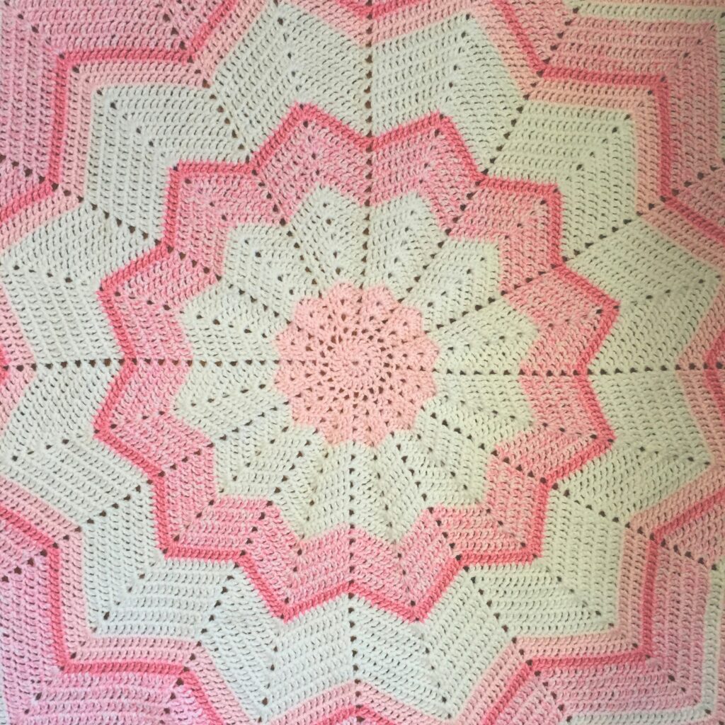 crochet sunburst blanket pink